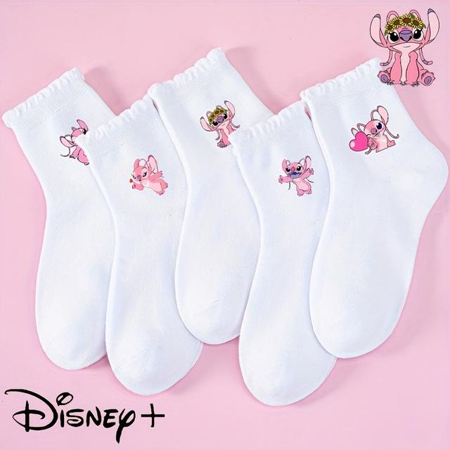 TEMU 5-pair Stitch Cartoon Pattern Princess ' Socks, Soft And Comfortable, Simple And Versatile, Multi-functional Gift Socks, Essential At Home, Suitable For Festivals