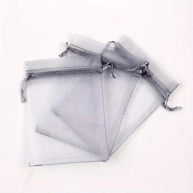 TEMU 50/100pcs Bolsas de organza plateadas con cordón para regalos / Funda para joyería, bolsitas para fiestas de bodas y celebraciones de San Valentín & Navidad