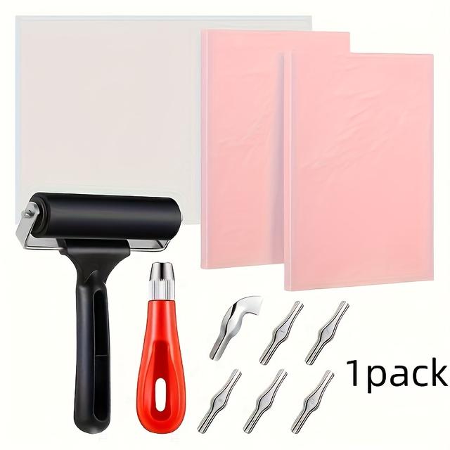 TEMU 1 Set Künstlerischer Gummi-Stempel-Schnitzelset mit 6 austauschbaren Messern - Kunststoffstempel-herstellungswerkzeuge für -Block, DIY-Druckgrafik und Handwerk