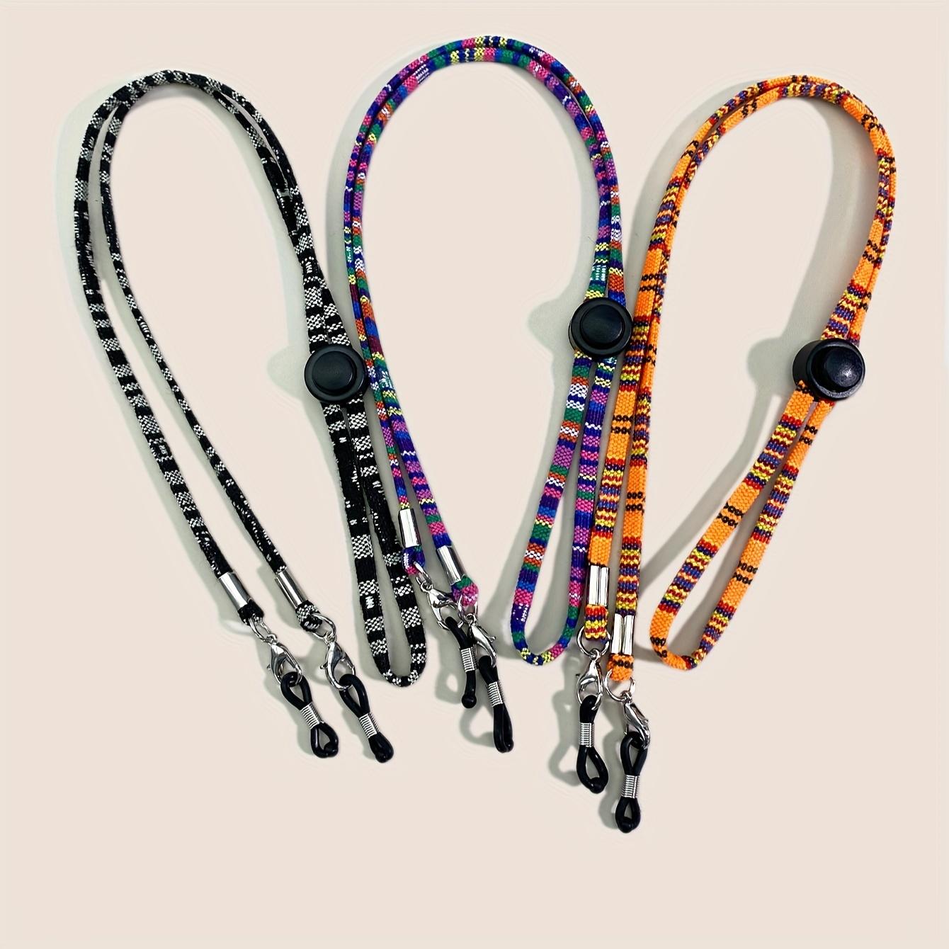 TEMU Boho-chic 3pcs Set: Adjustable Multicolor Cotton Glasses Straps, Anti-slip & Secure Lanyards