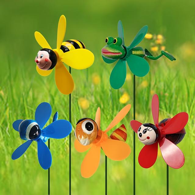 TEMU 5pcs Whimsical Insect Wind Spinners - Durable Plastic Garden Stakes, Lawn Pinwheels & Whirlygigs For Outdoor Yard Decor