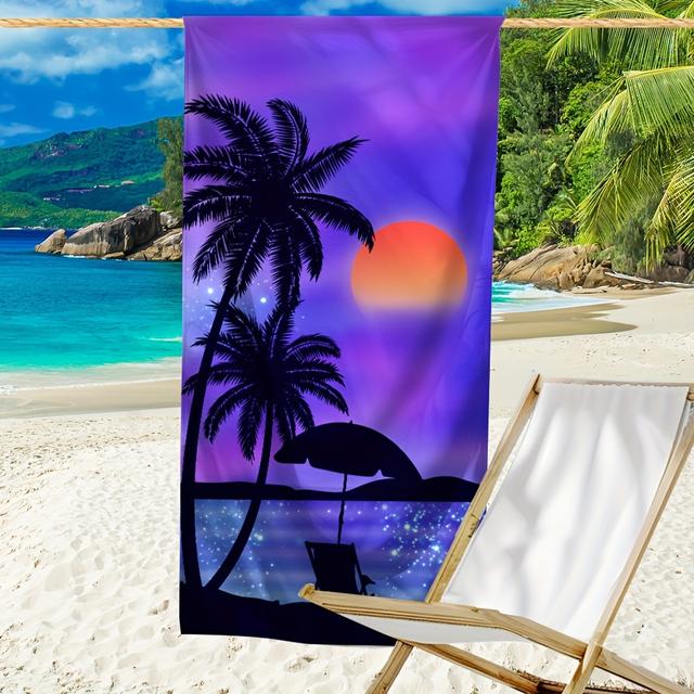 TEMU 1pc Seaside Coconut Tree Print Beach Towel, Oversized (70.9*35.4inch), Superabsorbent Quick-drying Swimming Towel, Lightweight And - Beach Blanket