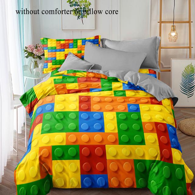 TEMU 2pcs/3pcs Duvet Cover Set (1 Duvet Cover + 1pc/2pcs Pillowcase, Without Core), 3d Cartoon Minimalist Colored Building Blocks Printed Bedding For Bedroom And