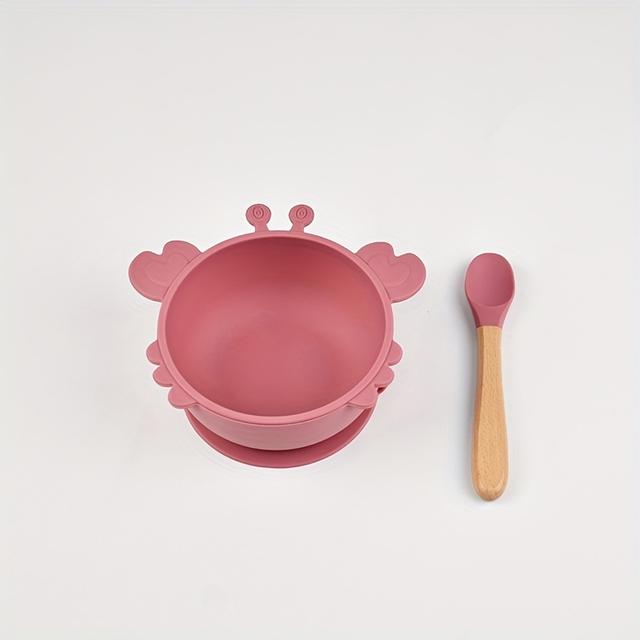 TEMU Set Of Feeding Bowls With Suction, Designed To Be Drop-resistant And -resistant, Includes Silicone Spoons For Dining, Specifically For Infant Training