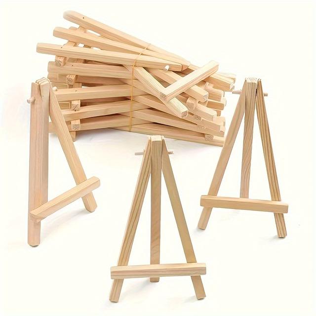 TEMU 12pcs Adjustable Mini Wooden Easels - Triangle Display Stands For Canvas Art, Crafts & Drawing