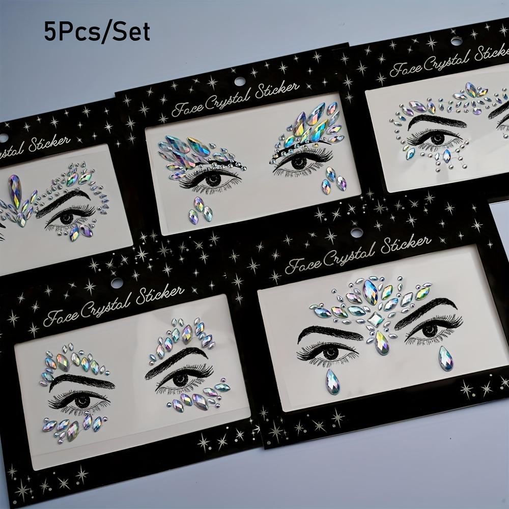 TEMU 5pcs Sparkling Face Stickers Glitter Rhinestones Jewelry Sticker For Facial Decorative Art, Temporary Face Tattoos Masquerade For Women's Makeup And Cosmetic Decals