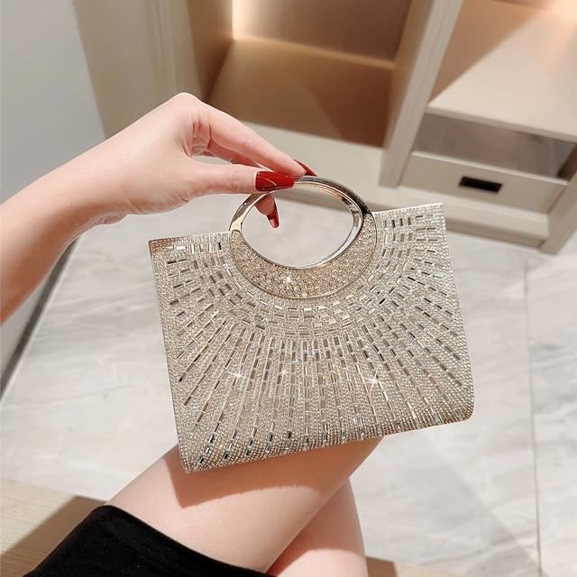 TEMU ' Diamond Evening Bag, Fashionable Golden Handbag For Banquets, Formal Parties, Romantic Weddings, Brides, Dances, And Chain Shoulder Bags.