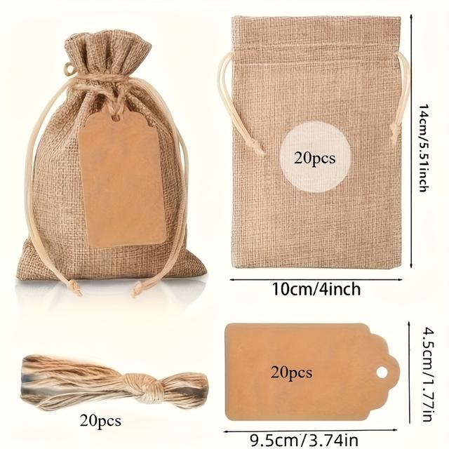 TEMU 60 Yellow Burlap Gift Bags With Drawstring And Tags, 4x6 Inches Reusable Pouches Suitable For Wedding Favors, Party Jewelry, Christmas Diy Crafts