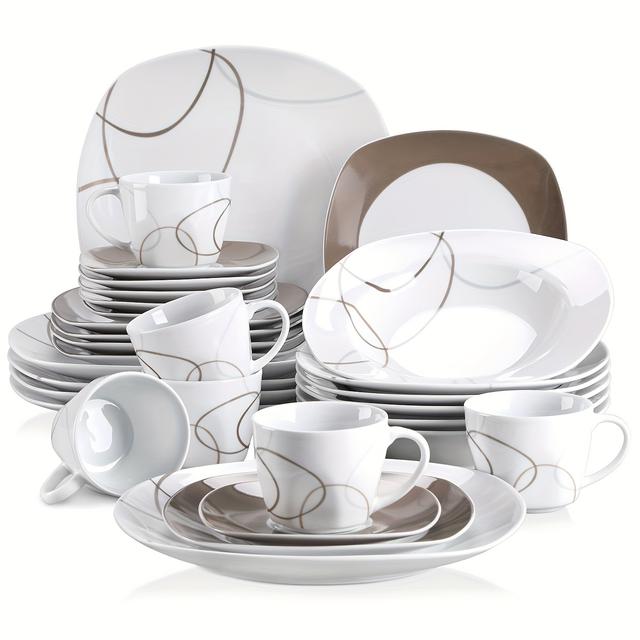 TEMU 30-piece Dinnerware Sets Service For 6 Dinner Plates Dessert Plates Porcelain Kitchen Dinner Set Plates Set, Cups, And Saucers Set