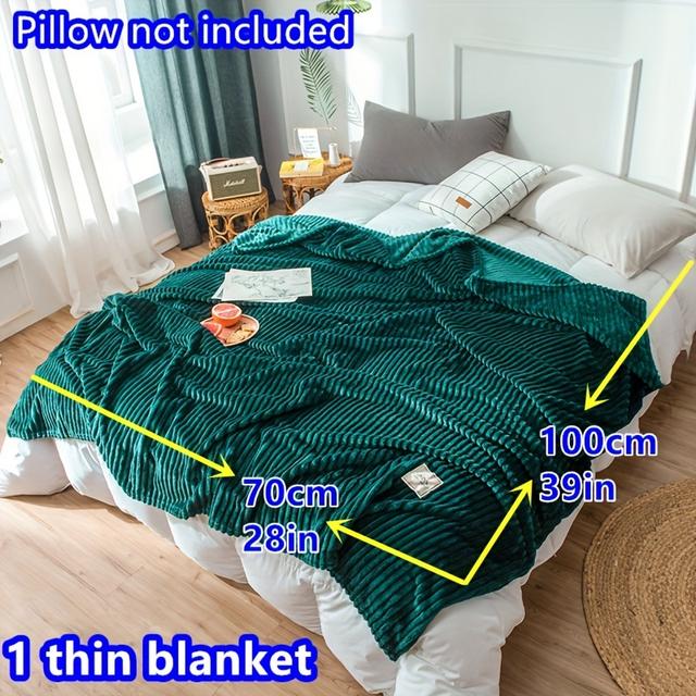 TEMU Contemporary Striped Green Throw Blanket - Soft, Warm, Multipurpose Carved Velvet Knit, No Embellishment - 100% Polyester, 200-250g Weight - 1pc Cozy Plush Travel Blanket