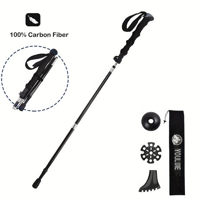 TEMU Light Carbon Fiber Trekking Pole (1pc) - Adjustable & Collapsible Design For Trekking, Camping, Backpacking, And Hiking () - Includes Carry Bag & Accessories