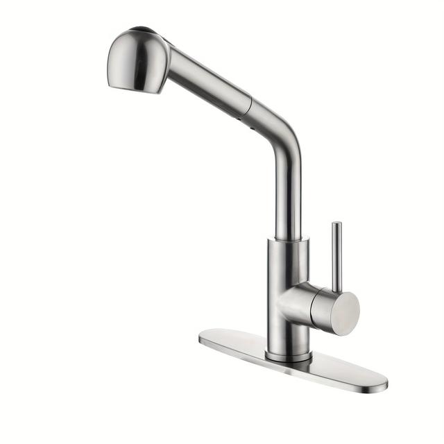 TEMU Kitchen Faucet With Sprayer, Brushed Nickel Kitchen Sink Faucet With Pull Out Sprayer, Single Handle 1 Hole Kitchen Faucet Stainless Steel 304 Kitchen Faucet