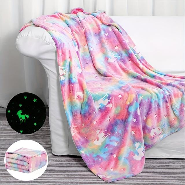 TEMU -the-dark Starry Flannel Throw Blanket - Soft & Comfortable, Hand Wash, , Office And Bed Decor, Ideal Gift For , Hypoallergenic, Multipurpose, 100% Polyester, 200-250gsm