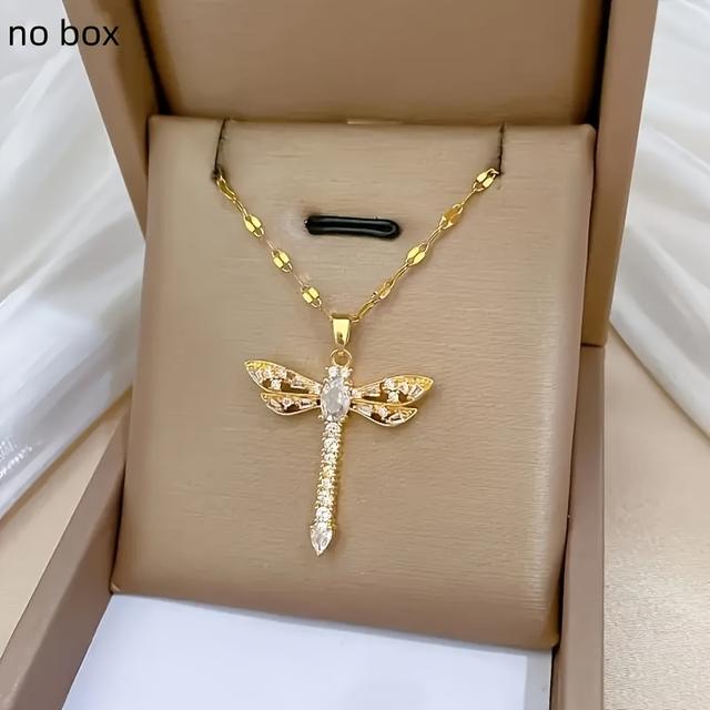 TEMU A Gorgeous And Exquisite Dragonfly Pendant Necklace, With Artificial Synthetic Zircon, Is An Excellent Jewelry Gift For Valentine's Day And Day, Women To Wear