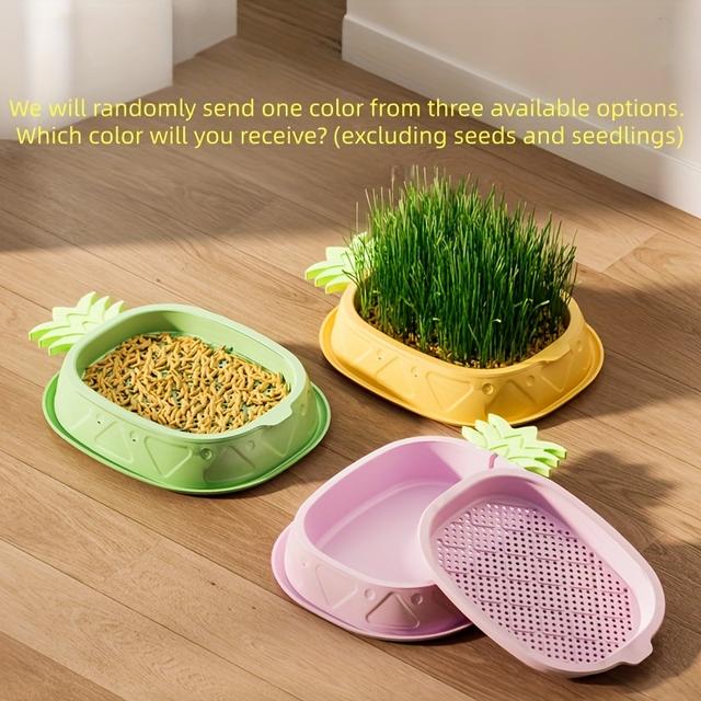 TEMU 1 Detachable Cat Grass Planter, A Two-layer Hydroponic Planter For Cat Grass Seeds, Indoor Soil-free Planting Box, Designed To Enhance And Health (seeds Not Included, Tray )