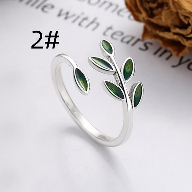TEMU 1pc - Fashion - Copper Oil Painting - Forest Green Leaves - Unisex Adjustable Personality Ring - Suitable For Party, Daily Wear, Christmas, Halloween, Holiday Gift