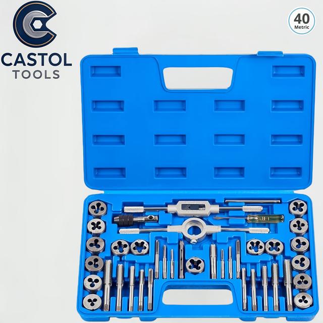 TEMU 40-delars set med SAE och metriska gängtappar och gängsnitt, metriska och standard gängtappar och gängsnitt för inre och yttre gängor