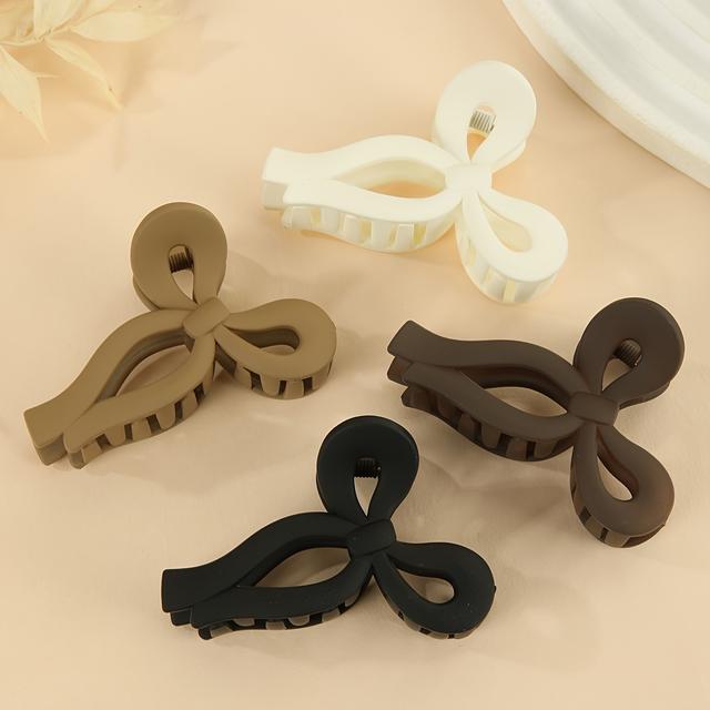 TEMU Set Of 4 Medium-sized Irregularly Designed Ribbon Bow Hair Clips For Women, Perfect For Half-up Hairstyles, Featuring A Simple Solid Color In Brown Tones That Match Well With Outfits.