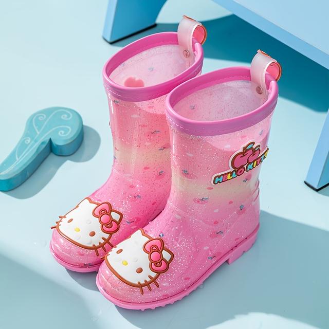 TEMU Authorized Rain Boots Featuring Cute Cartoon Designs, Mid-low For Girls, Suitable For Preschoolers, Including Characters Like Kuromi, Cinnamoroll, Melody, And Hello Kitty