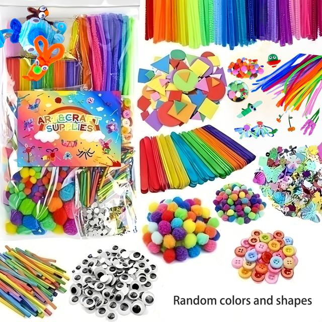 TEMU Craft Kit For Pipe Cleaners, Arts And Crafts Supplies Including Pipe Cleaner, Wiggle Googly Eyes, Pom Poms, Buttons, Ice Cream Sticks, Sequins And More Craft Supplies