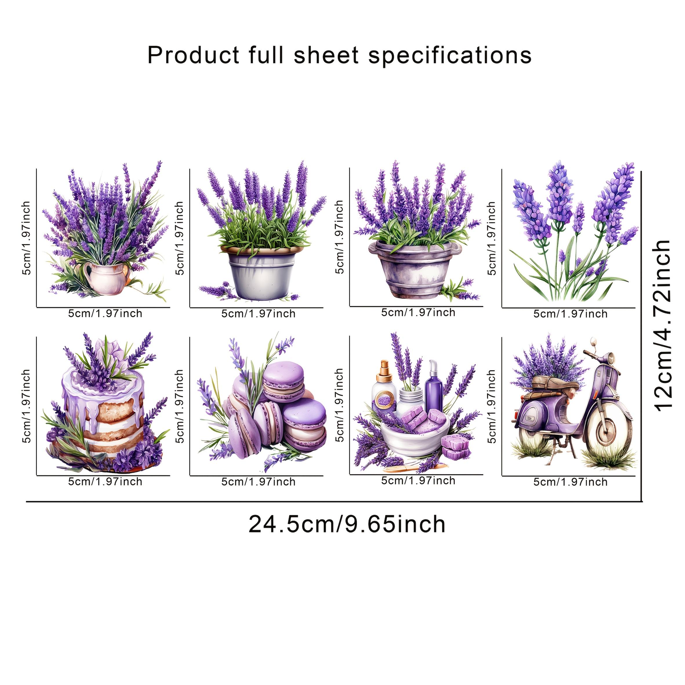 TEMU 8pcs/sheets Lavender, Purple Flower Pot, , Lavender Cake Uv Dtf Transfer - Self-adhesive, Anti-scratch 3d Crystal Labels For Mugs And Water Bottles, Diy Art Supplies