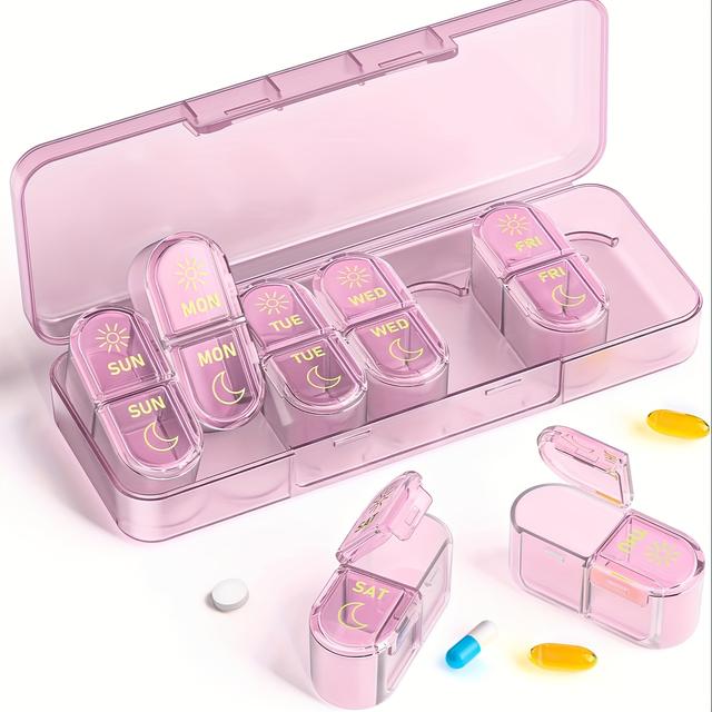 TEMU Zoksi AM & PM Organizér na léky na 7 dní, Týdenní organizér na léky 2x denně, Krabička na léky na 7 dní, Organizér na léky na , Vitamíny, Rybí oleje, Doplňky stravy