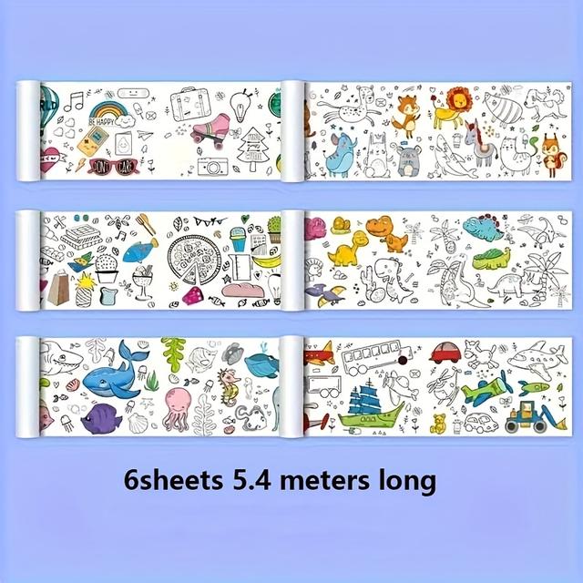 TEMU 6pcs/12pcs/212.6 Inches Of Doodle Paper, Extra-long Drawing Paper, Doodle Scrolls That Cut, Suitable For Coloring And Painting, Perfect For Easter, Halloween, And Christmas Gifts