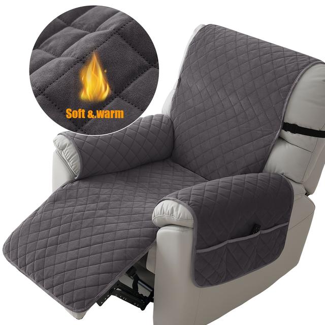 TEMU 1pc Dutch Fleece Recliner Cover With Side Pockets | & Thick Luxury Furniture Protector | Machine Washable | Pet-friendly For Sofa & Recliners | For Office & Living Room