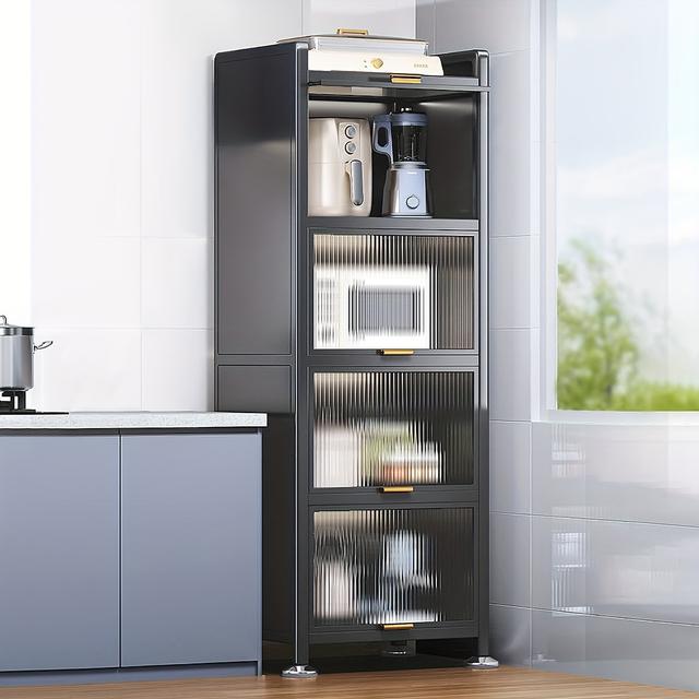 TEMU 4-stufige platzsparende Küchenschrank aus Karbonstahl mit Klapptür – Schwerlast-Modernes Design, poliert, ideal für kleine Küchen & , einfache Montage, Küchenabfallschrank