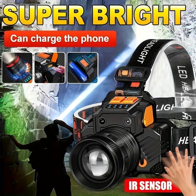 TEMU 1/2pcs Rechargeable Headlight Headlamp Flashlight, High Xhp160 Bright, 3 Headlamp Outdoor Fishing, Home Decoration Hardware Tools Camping, Running, Hunting, Hiking Headlamp