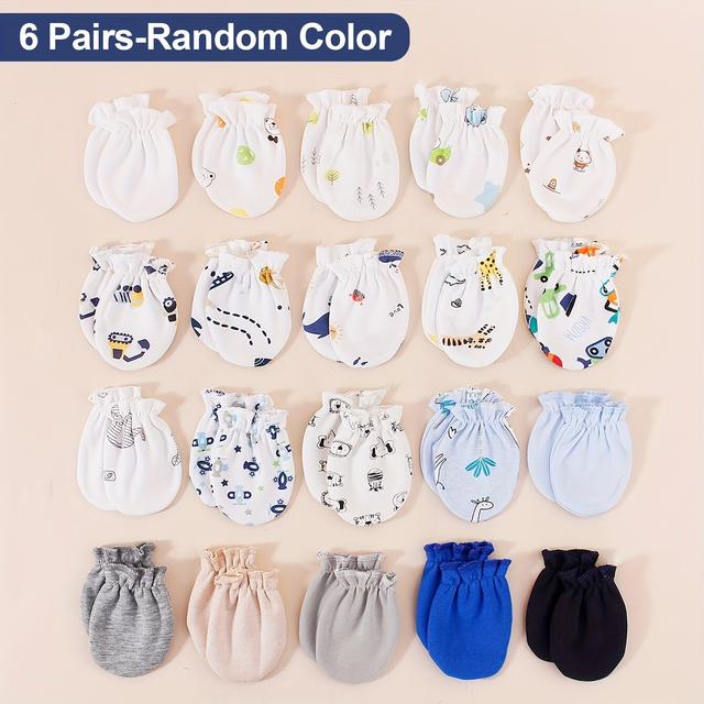 TEMU 6 Pairs Of Assorted Color Mittens Suitable For Newborns, Designed For Protection 0-3 Months.