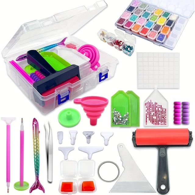 TEMU مجموعة 96 قطعة / مجموعة أدوات رسم الألماس 5D للفنون اليدوية مع ملحقات رسم الألماس DIY مع حاويات تخزين الراينستون وصندوق تطريز الألماس وأداة تدوير الخرز لتوريدات رسم الألماس