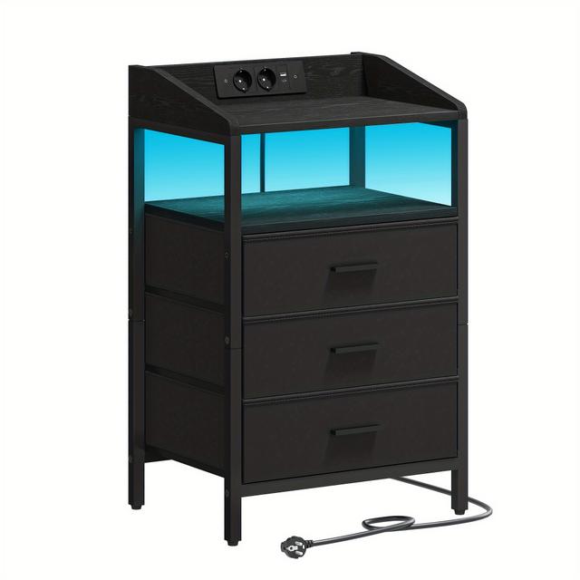 TEMU Bedside Tables With 3 Fabric Drawers And Shelves | Suitable For Bedroom, Living Room, , Made Of Wood, Hzuaneri Brand