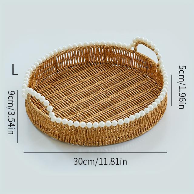 TEMU Handgewebte Aufbewahrungskörbe, Desktop-Organisationsbehälter mit Griffen, runde Tabletts für den Tisch, erhältlich in drei Größen, perfekt zum Anzeigen und Aufbewahren von Haushaltsgegenständen.