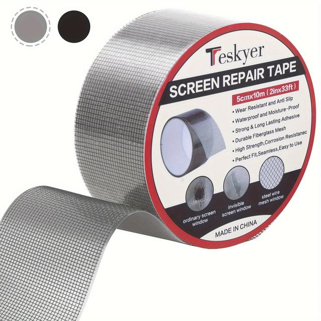 TEMU 1개, 창문 스크린 수리 테이프, 2인치 x 33피트 창문 또는 문용 강력 접착식 파이버글라스 메쉬 패치 키트