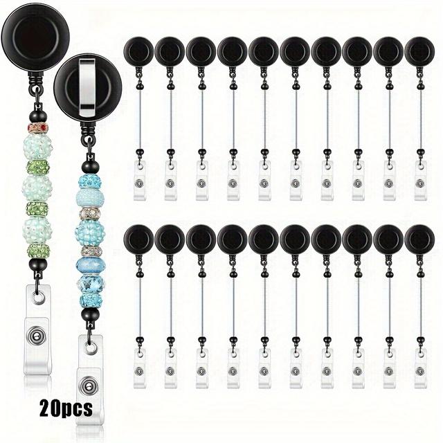 TEMU 20pcs Beadable Badge Reel Retractable Clips Holder For Beads Bulk Blank Bar Id Name Badge Reels With Belt Clip Beadable Items Jewelry Diy Gift For Nurse Teacher Office Supplies