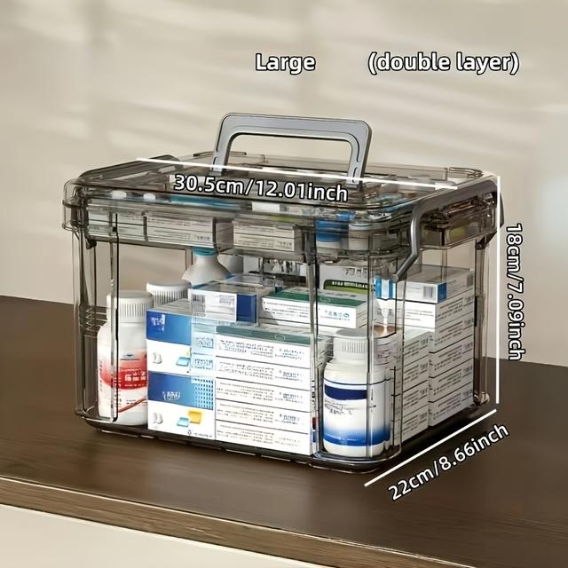 TEMU Waterproof Double-layer Medicine Storage Box - Transparent Multi-compartment Organizer For Home And Bedroom Supplies.