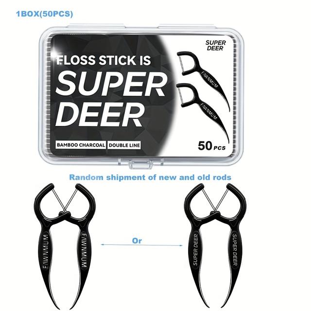 TEMU 50 Pack Bamboo Charcoal Dental Floss Picks With Floss & Toothpick - Individually Wrapped, Bamboo Charcoal & Nylon Flossers For S &, Plaque Removal, Sensitive Teeth Care, Oral Hygiene