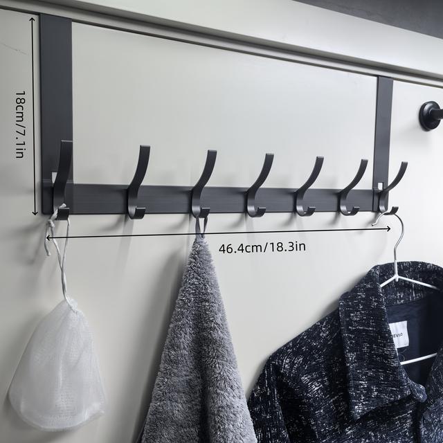 TEMU Heavy-duty Over-the-door Hook, Multi-hook Design, Chrome End, Wall Mounted, Fashionable Powder Coating, Ideal For Bathroom, Kitchen, Living Room, Bedroom, Perfect Gift For Halloween & Christmas