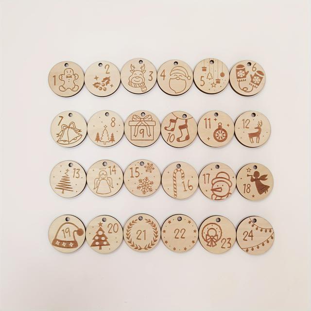 TEMU 24 Adventskalender-Zahlen aus Holz mit Mustern für Weihnachten, Zählen auf den , Weihnachtsornamente aus Holz.