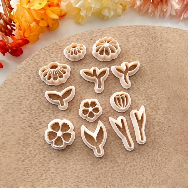 TEMU 12pcs Set Spring And Summer Flower Shaped Polymer Clay Cutter, Clay Earring Cutter, Used For Making, Earring Pendant Making, Polymer Clay Tools, Flower Clay Cutter, Clay Mold