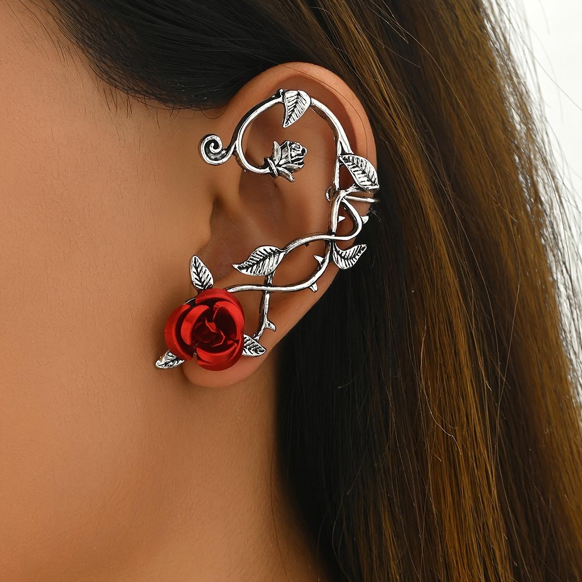 TEMU Fashionable Creative All-ear Rose Flower Earrings