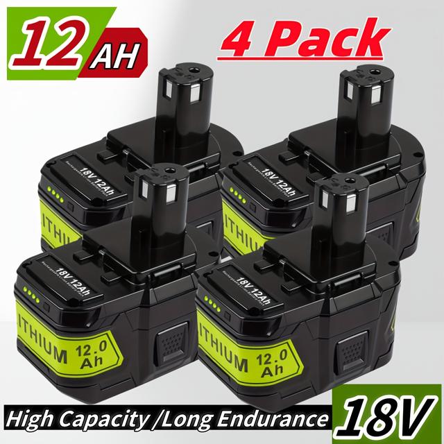 TEMU Pack de 4 Batteries Ryobi Lithium-Ion 18V Haute 12.0Ah, pour Perceuses Fil Ryobi //P104/P105/P107/P109/ et Meuleuse - Compatible avec les Outils One+ (Compatible //P104/P105/P107/P109/)