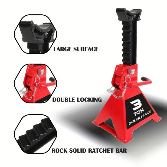 TEMU 2 Pack Jack Stands Double Locking 3 Ton(6000 Lbs) Lifting Car Stand, Fit Use For Cars Automotive Small Vehicles, Red