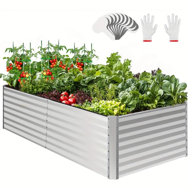 TEMU Soges Raised Garden Bed, X 2ft Elevated Galvanized Planter Box Stand With 3 Ground Stakes & Rubber, Outdoor Above Ground Planter Extra Large Garden Box Kits For Garden, Patio, Backyard