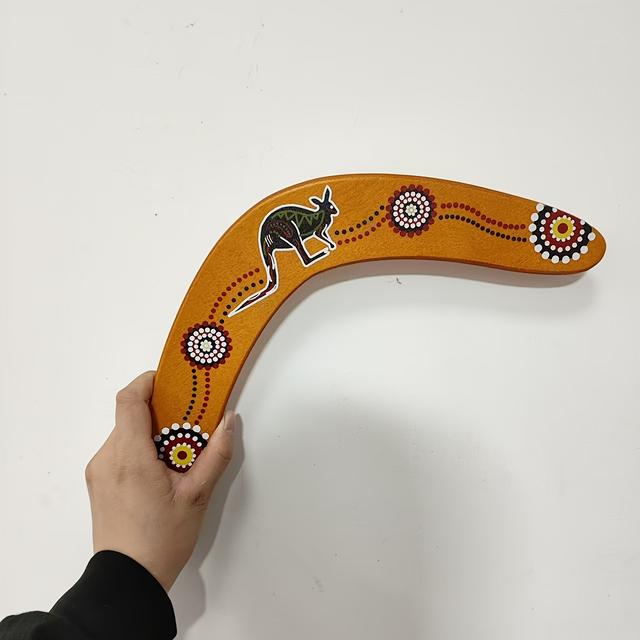 TEMU Beginner-friendly Wooden Boomerang With Wind Indicator - Light Brown Ergonomic Grip For Easy Return Catching, Outdoor Sports & Beach Games, Throwing Game, Decorative Patterns,