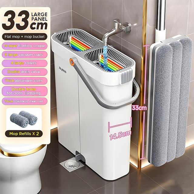 TEMU Joybos モップ&バケットセット、ハンズフリーモップ、スリムデュパートメント設計 - 清水・汚水分離、床・窓・壁用クリーニングシステム、2枚の再利用可能マイクロファイバーパッド付き