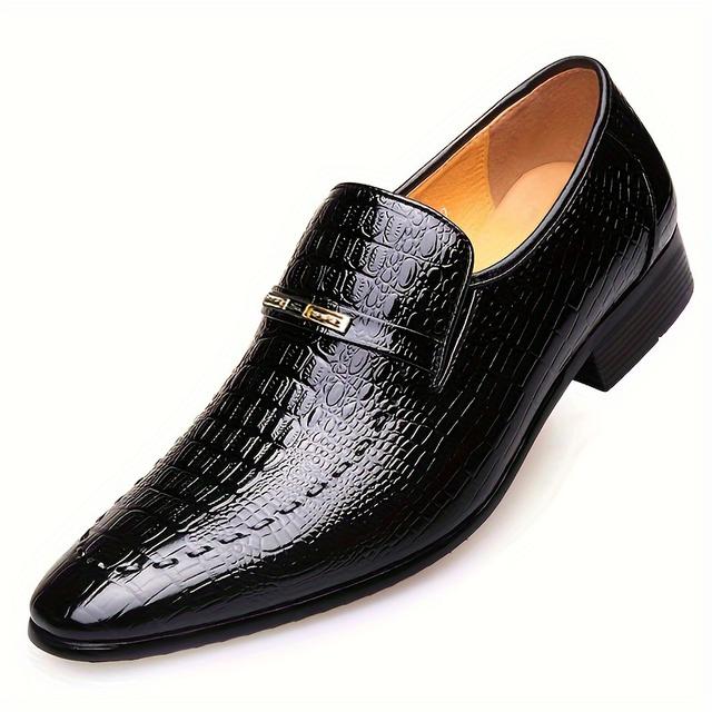 TEMU Herren Schwarze Oxford-Loafers, -Prägung, Slip-On Anzugschuhe mit Goldenem Metall-Emblem, Bequeme Gummisohle für Lässige Geschäftliche Anlässe