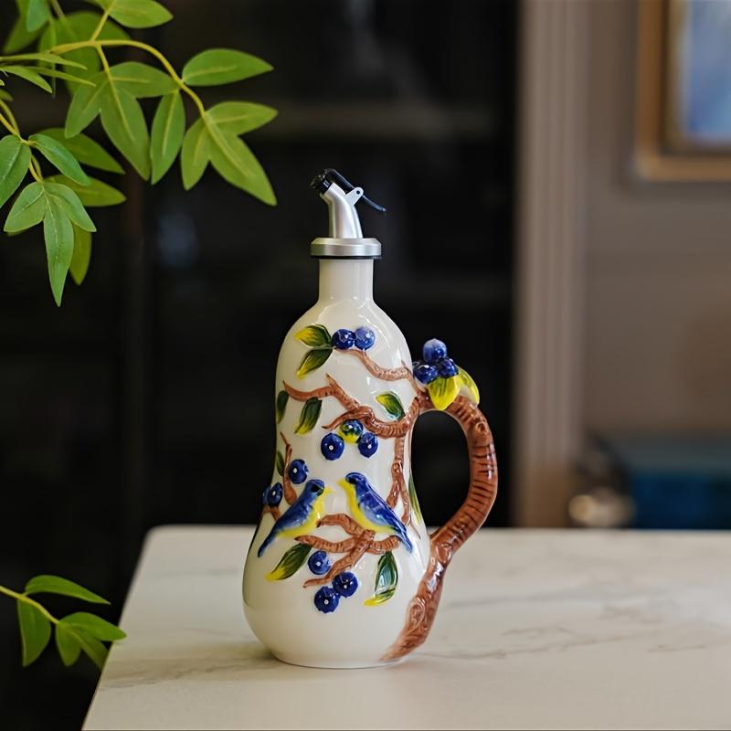 TEMU Pot à huile en céramique de style européen avec motif en relief peint à sous la glaçure, idéal pour