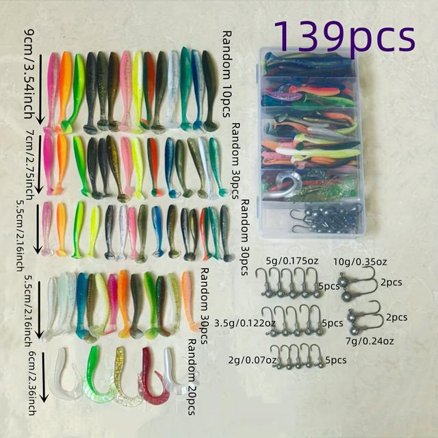 TEMU 139 db Tartós Puha Horgászcsali és Ólomfejes Horog - Sós- és Édesvízhez Alkalmas, Puha Csalik Horgászbotokhoz, Dobozos Csalikészlet Édesvízi és Sósvízi Horgászfelszereléshez